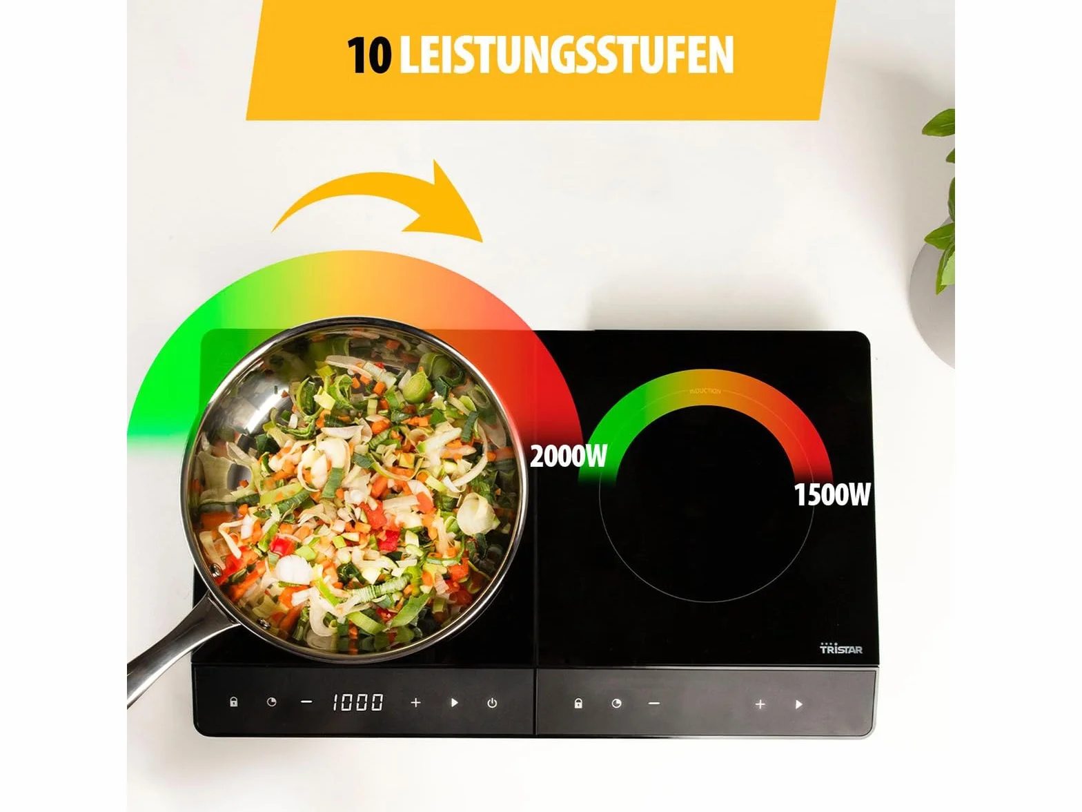 Tristar Podwójna płyta indukcyjna 3500 W, 19 i 16 cm, 10 poziomów mocy, timer