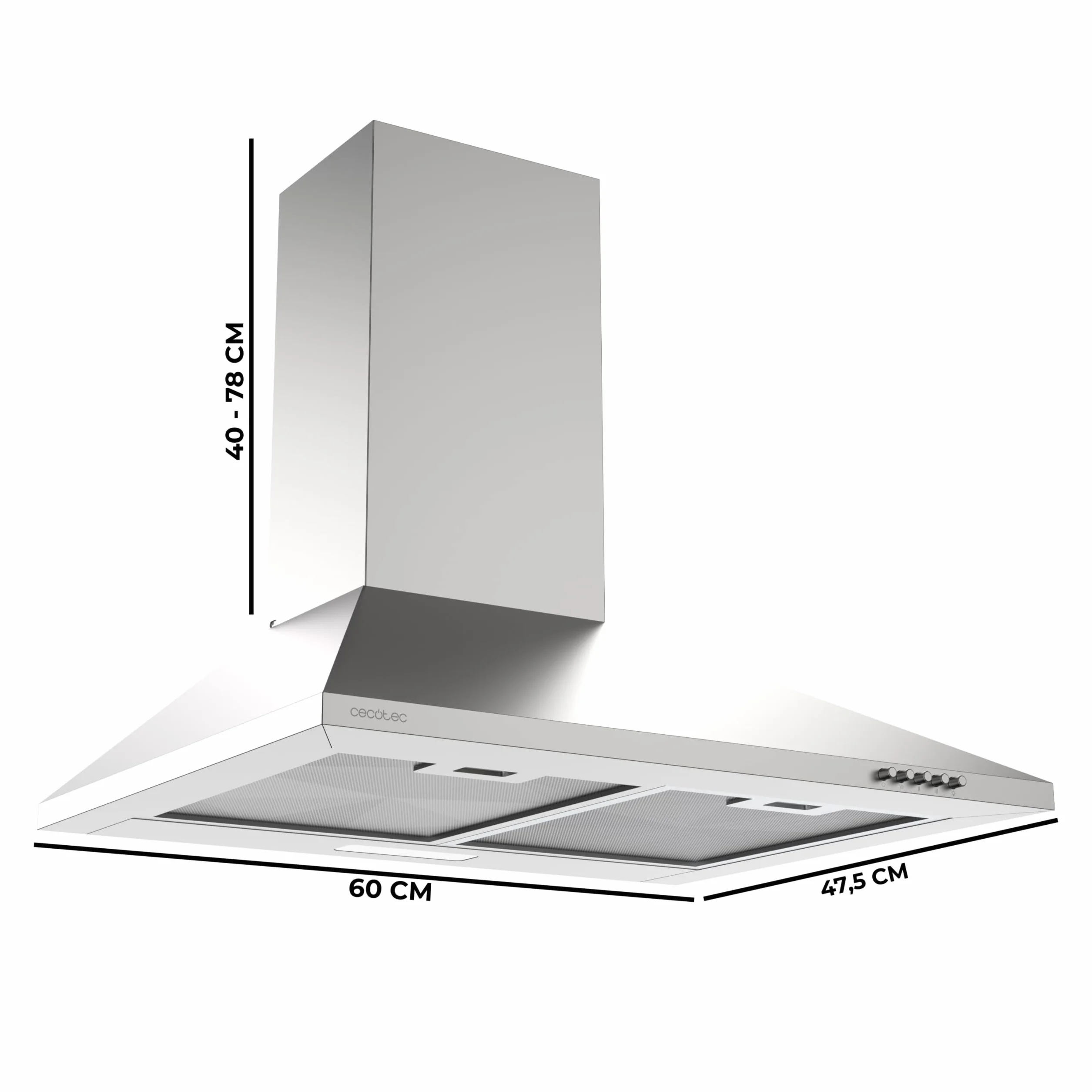 Cecotec Bolero Flux PM 604000 Okap piramidowy 60 cm stal nierdzewna 382,5 m³/h klasa A LED
