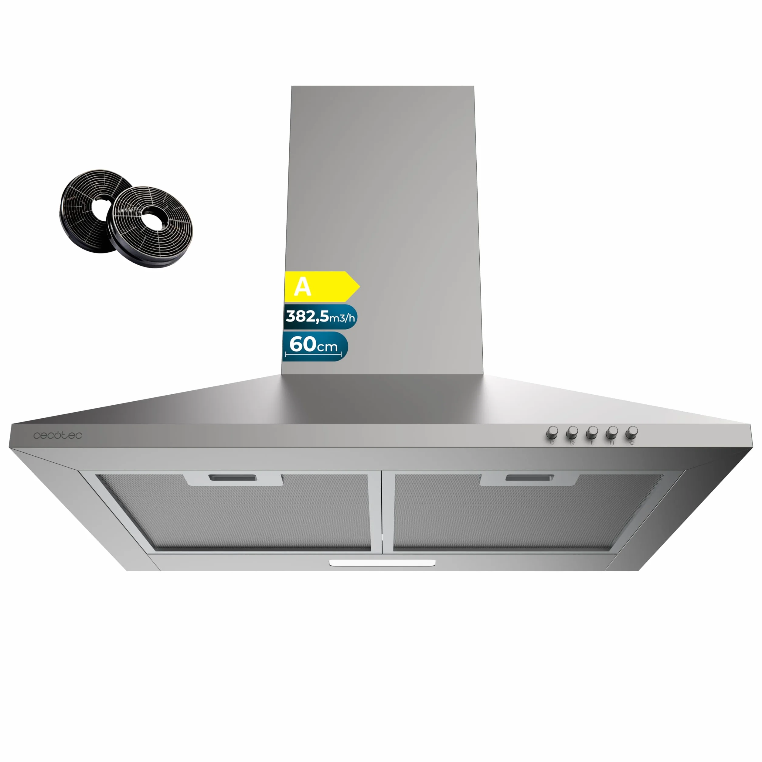 Cecotec Bolero Flux PM 604000 Okap piramidowy 60 cm stal nierdzewna 382,5 m³/h klasa A LED