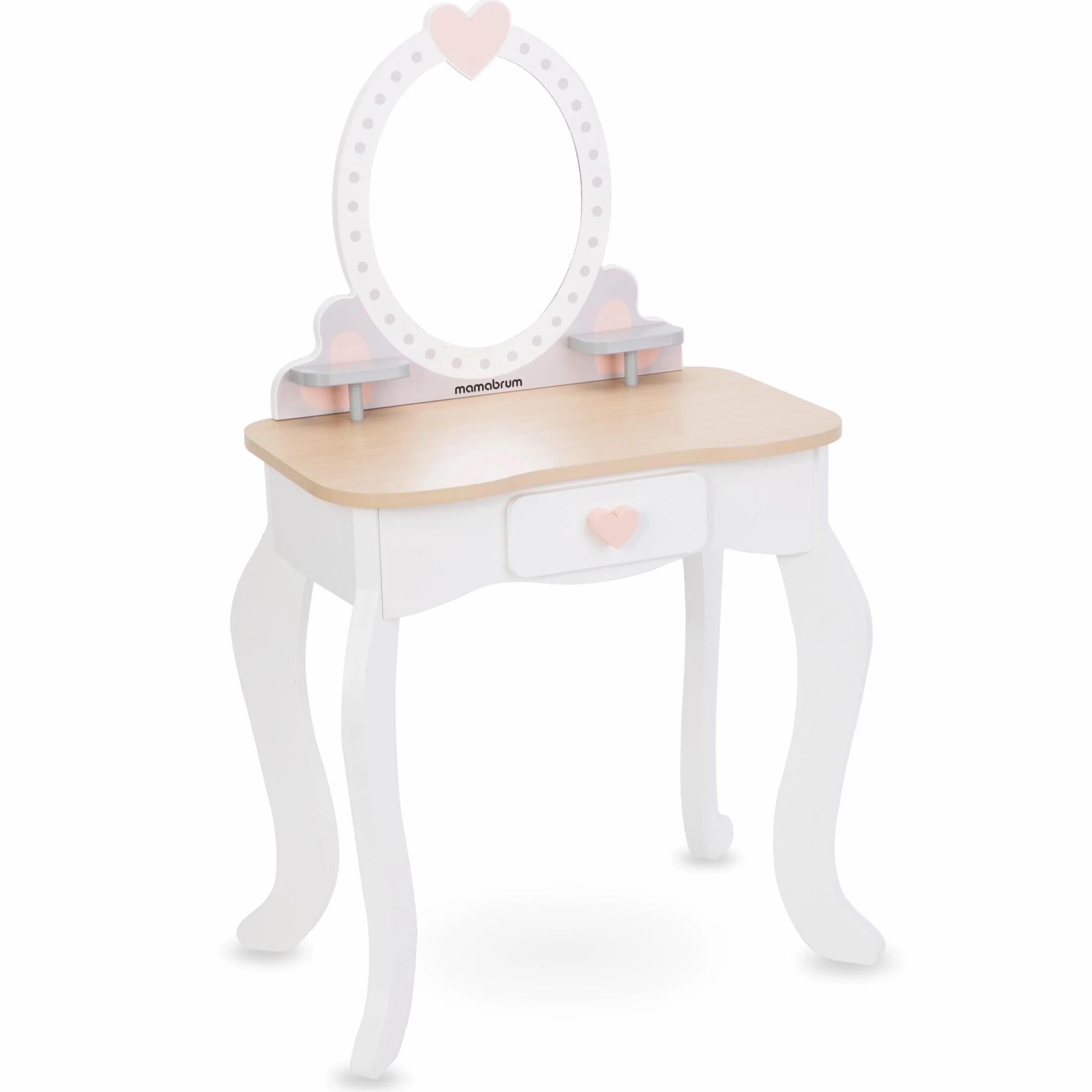 Mamabrum, Drewniany Make up Set, Toaletka z Taboretem i Akcesoriami, Toaletka, Taboret, Prostownica, Perfumy, Lakier do Paznokci, Szczotka do Włosów, Gumki do Włosów