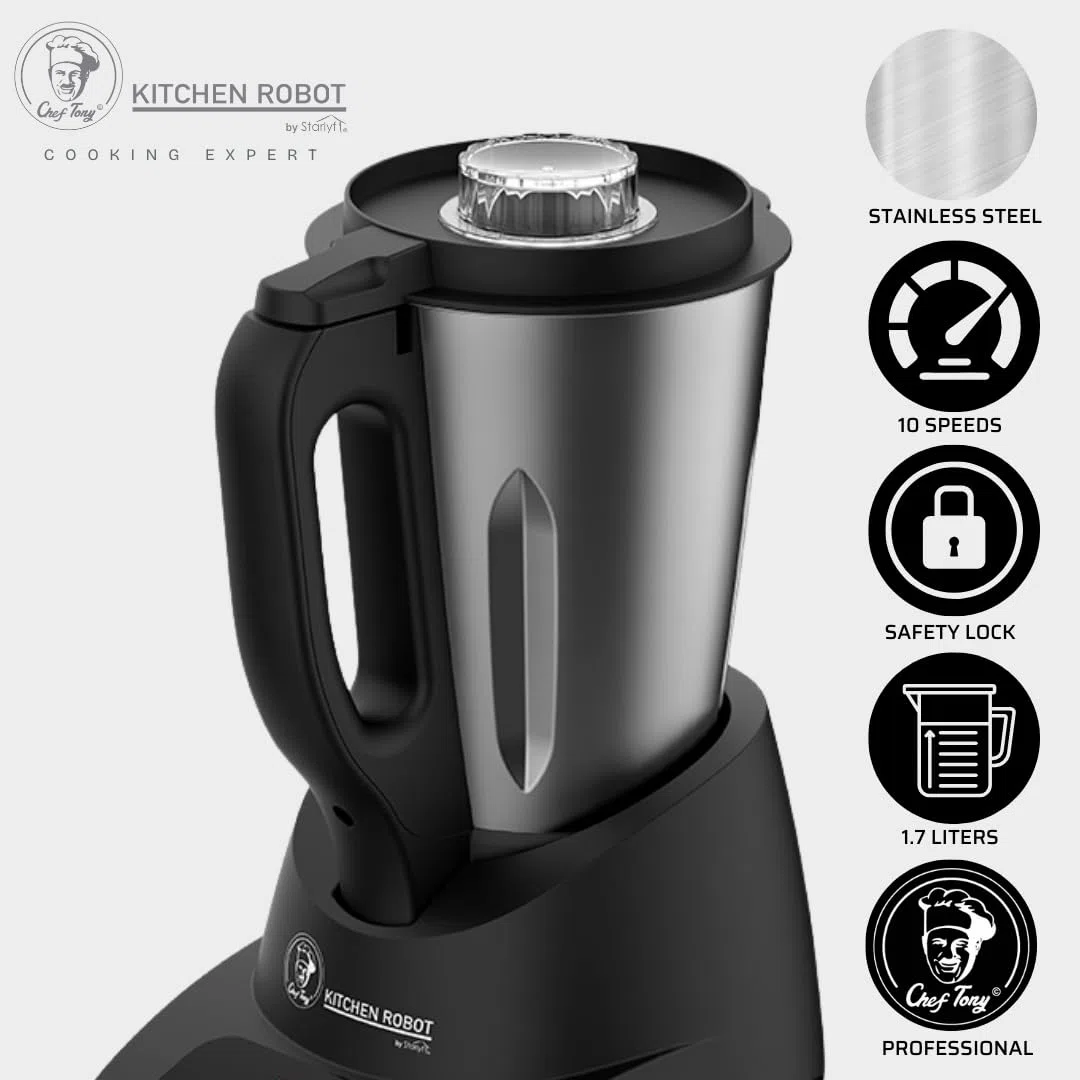Robot Kuchenny 1,7 L - Wielofunkcyjny Robot Kuchenny 500 W z Funkcją Turbo 10 Prędkości - Kompaktowy Robot do Gotowania, Miksowania, Siekania