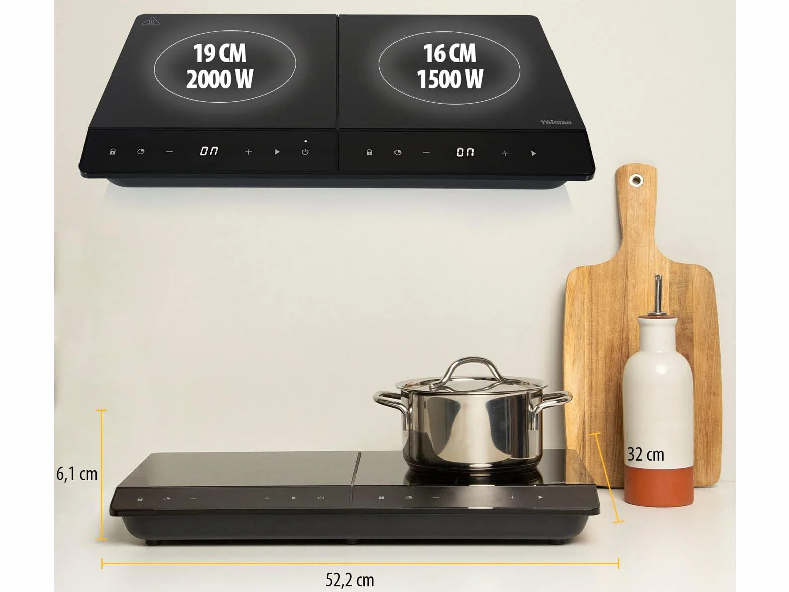 Tristar Podwójna płyta indukcyjna 3500 W, 19 i 16 cm, 10 poziomów mocy, timer
