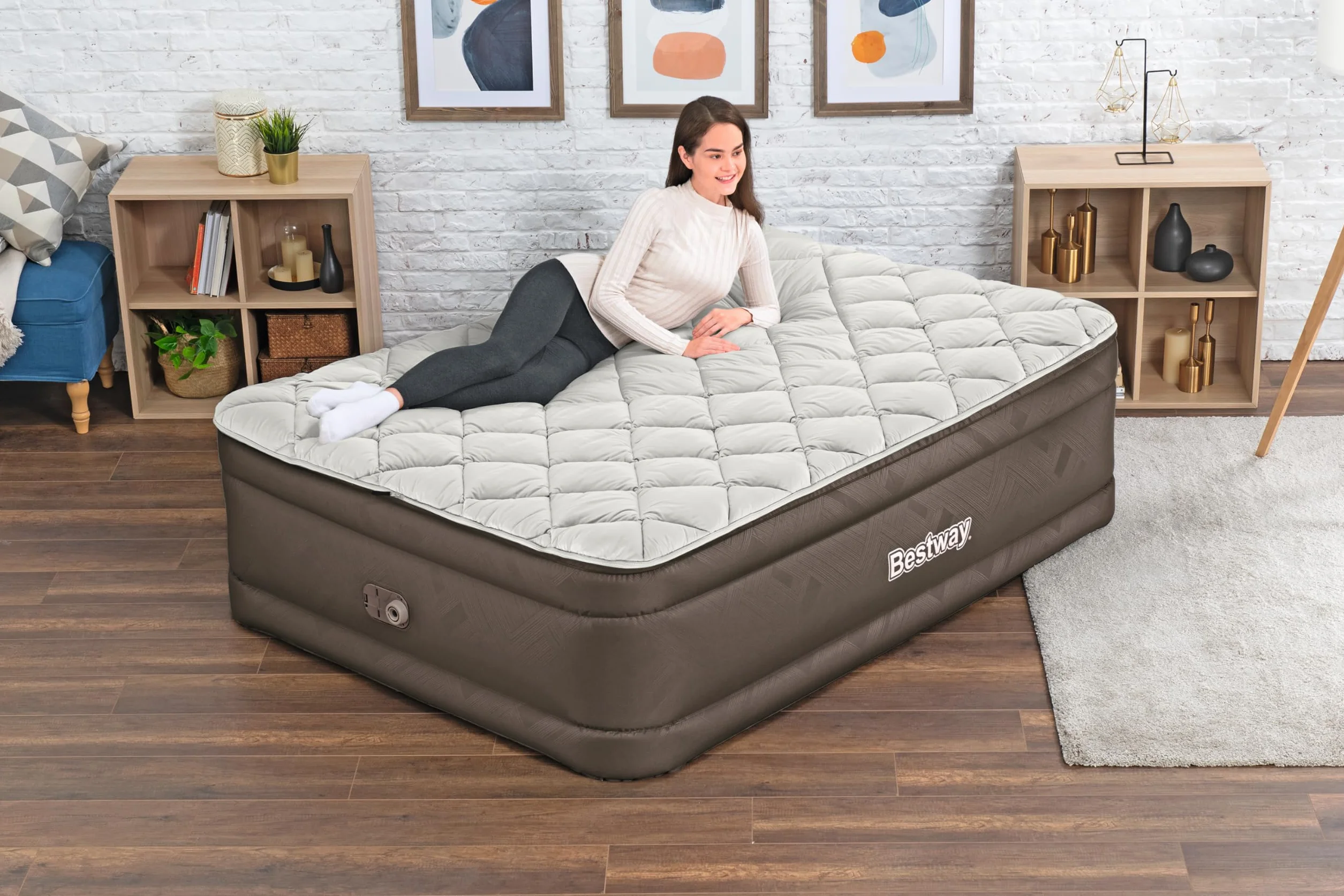 Bestway Fortech podwójny materac dmuchany 203 x 152 x 51 cm z pompą elektryczną