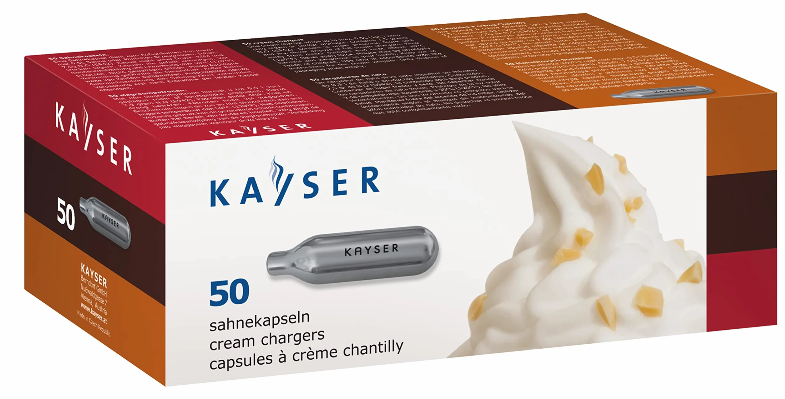 KAYSER 50 szt. kapsułek do śmietany, 8 g N2O, do wszystkich producentów śmietany