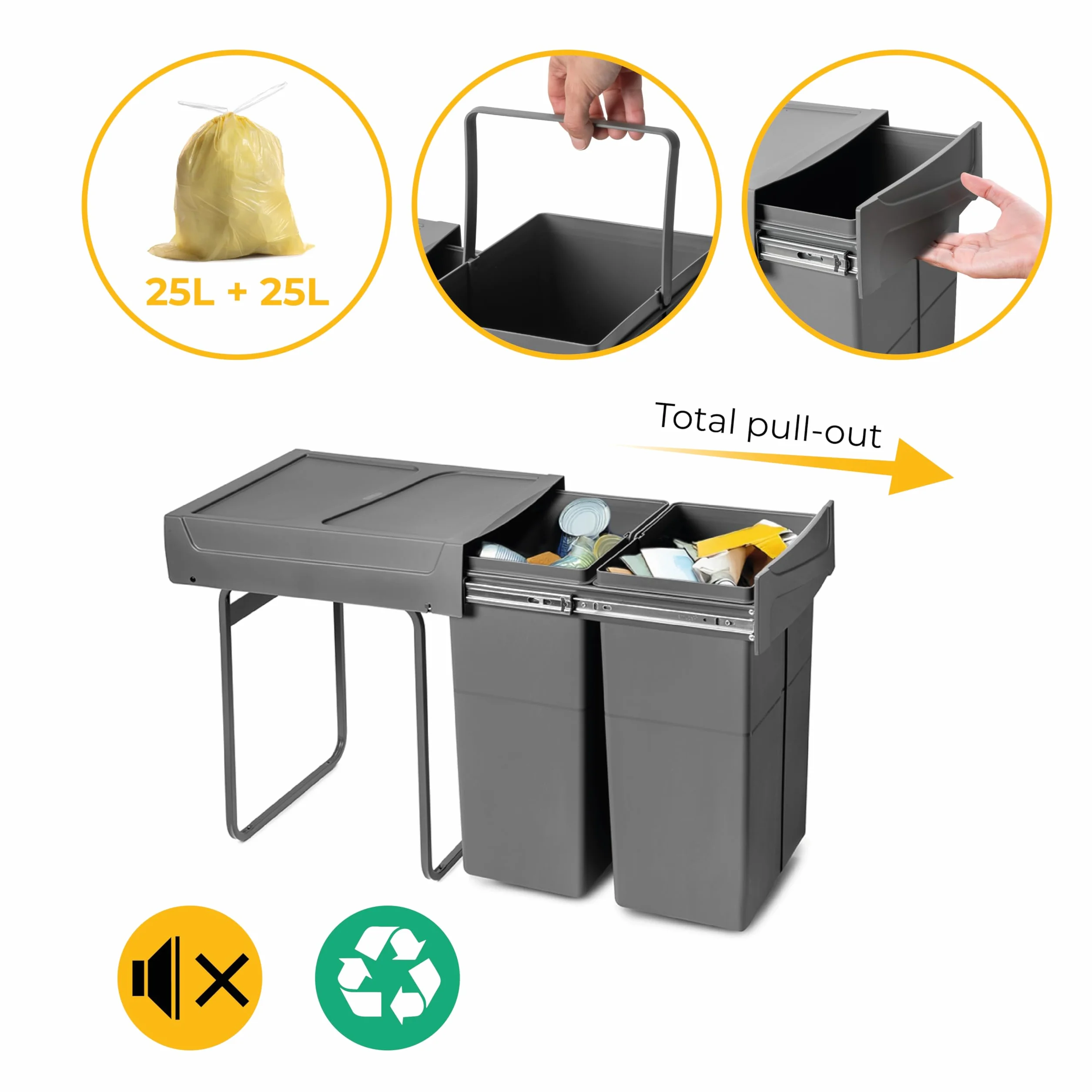 Pojemnik do recyklingu Emuca 2x25 litrów wysuw manualny szary antracytowy
