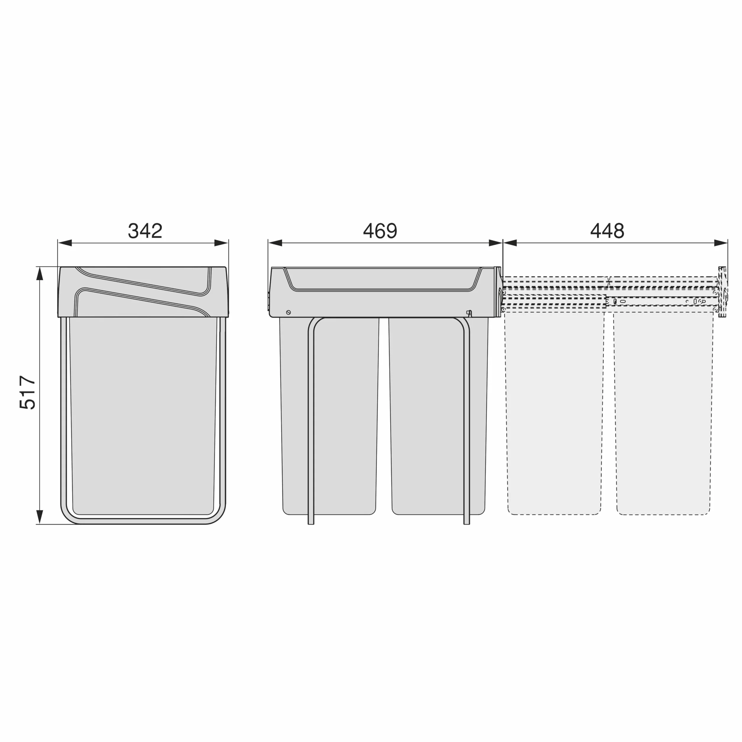 Pojemnik do recyklingu Emuca 2x25 litrów wysuw manualny szary antracytowy