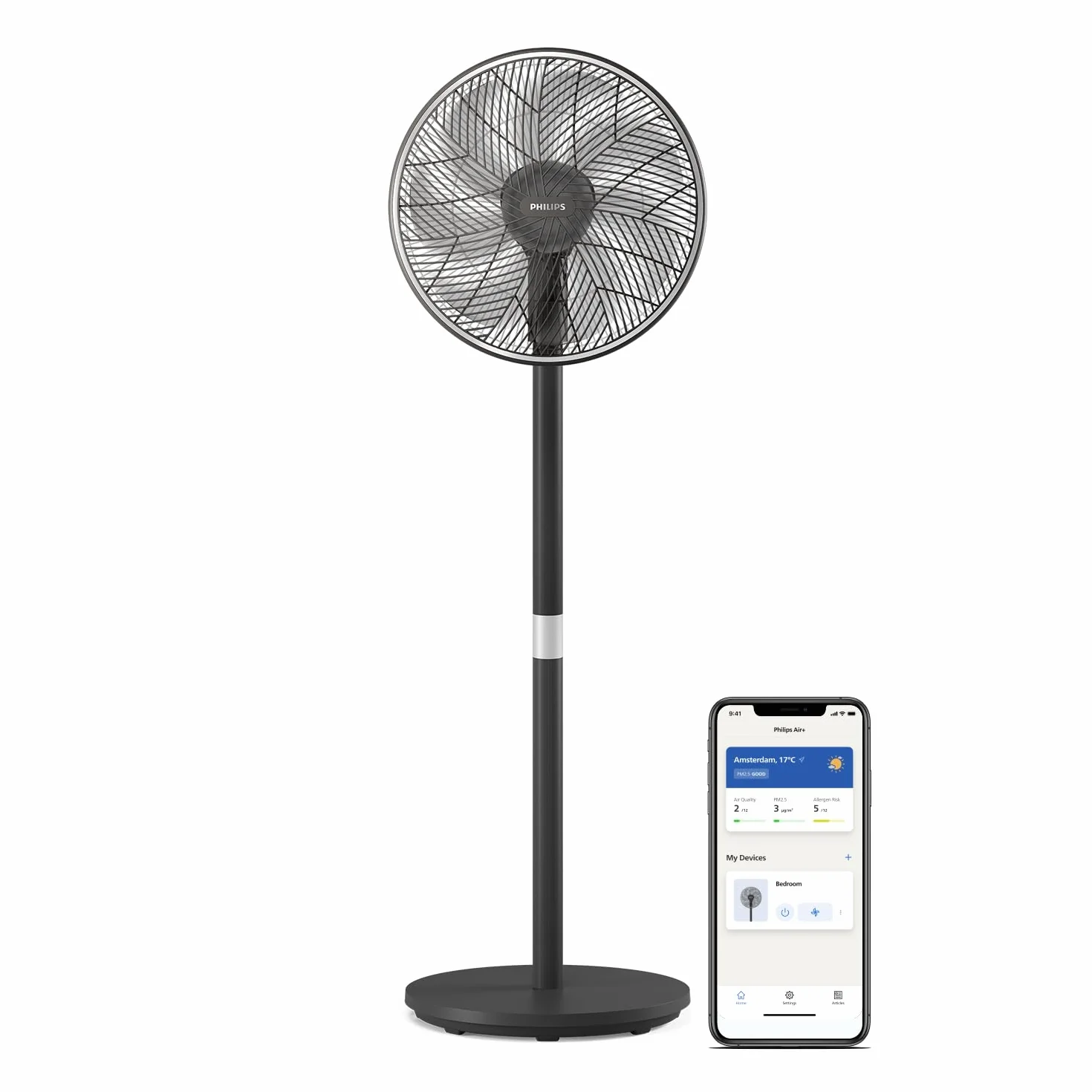 Inteligentny Wentylator Philips Seria 3000. Wydajny i Cichy Z Technologią SilentWings. 19 dB. Regulowana wysokość: wentylator Stołowy i Stojący 2w1. Odchylany i Obrotowy. Aplikacja. Czarny (CX3550/01)