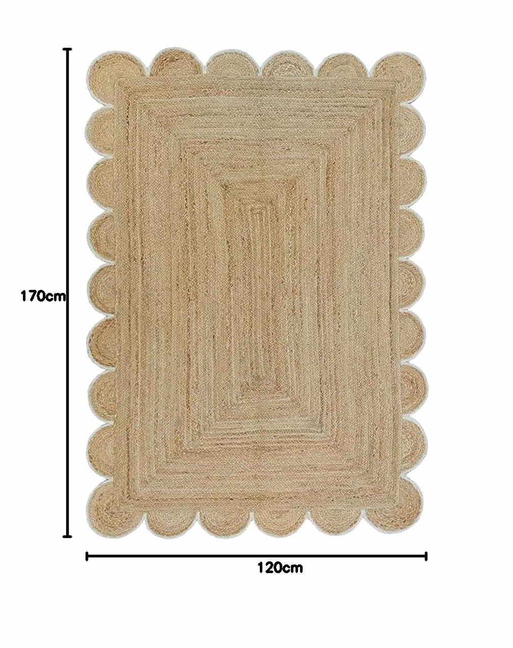 RUG Ręcznie tkany dywan z juty, prostokątny, beżowy z białą lamówką, dywan (120 x 170 cm)