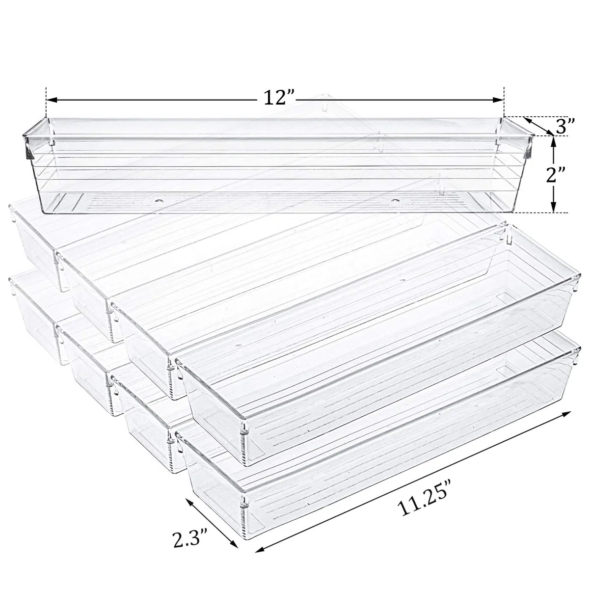 Kingrol Przeźroczyste organizery do szuflad, 30 x 8 x 5 cm, przegródki na biurko, pojemniki do przechowywania, zestaw do kuchni, łazienki, artykuły biurowe, 10 szt