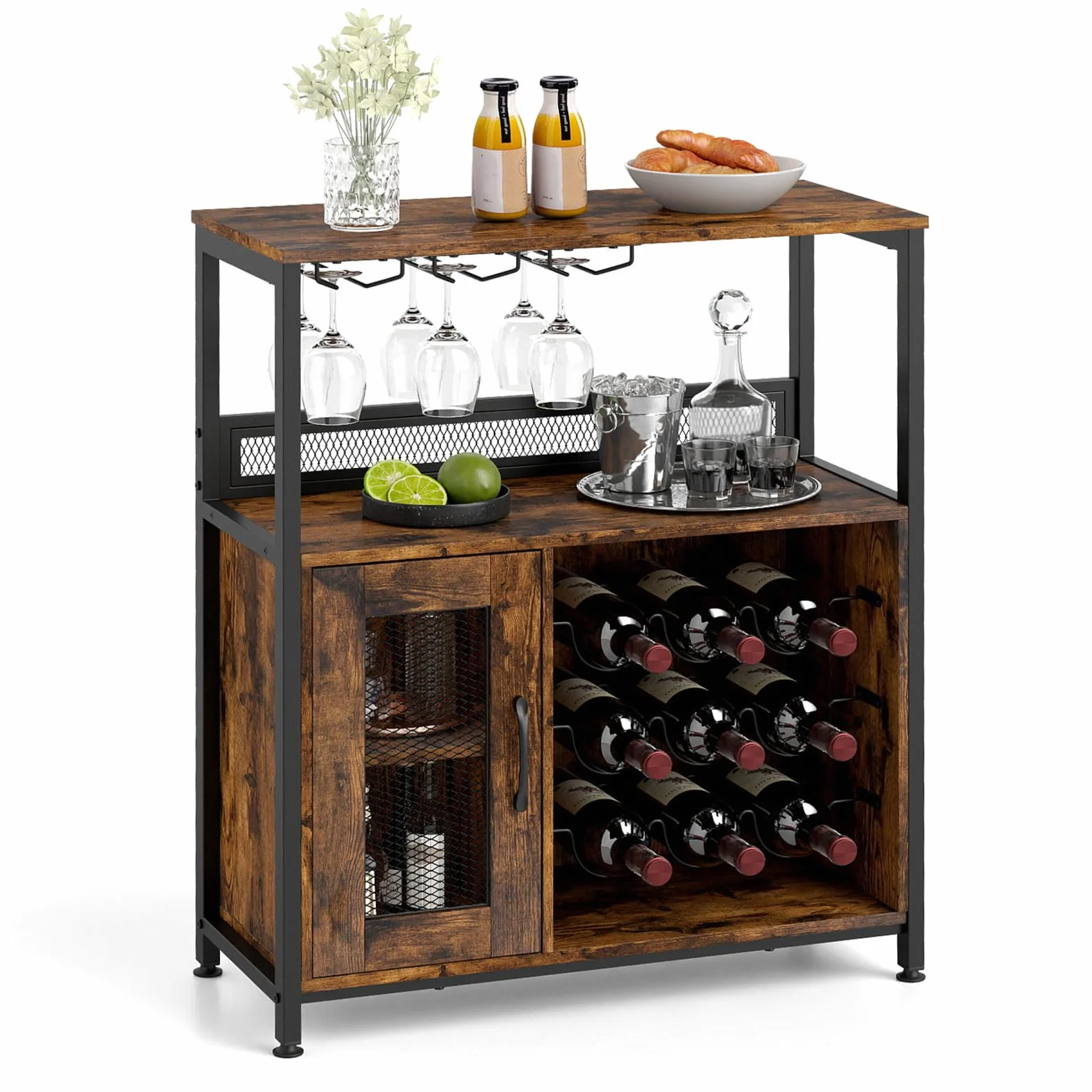 COSTWAY Industrialna szafka na wino, drewniana, 75 x 34 x 90,5 cm
