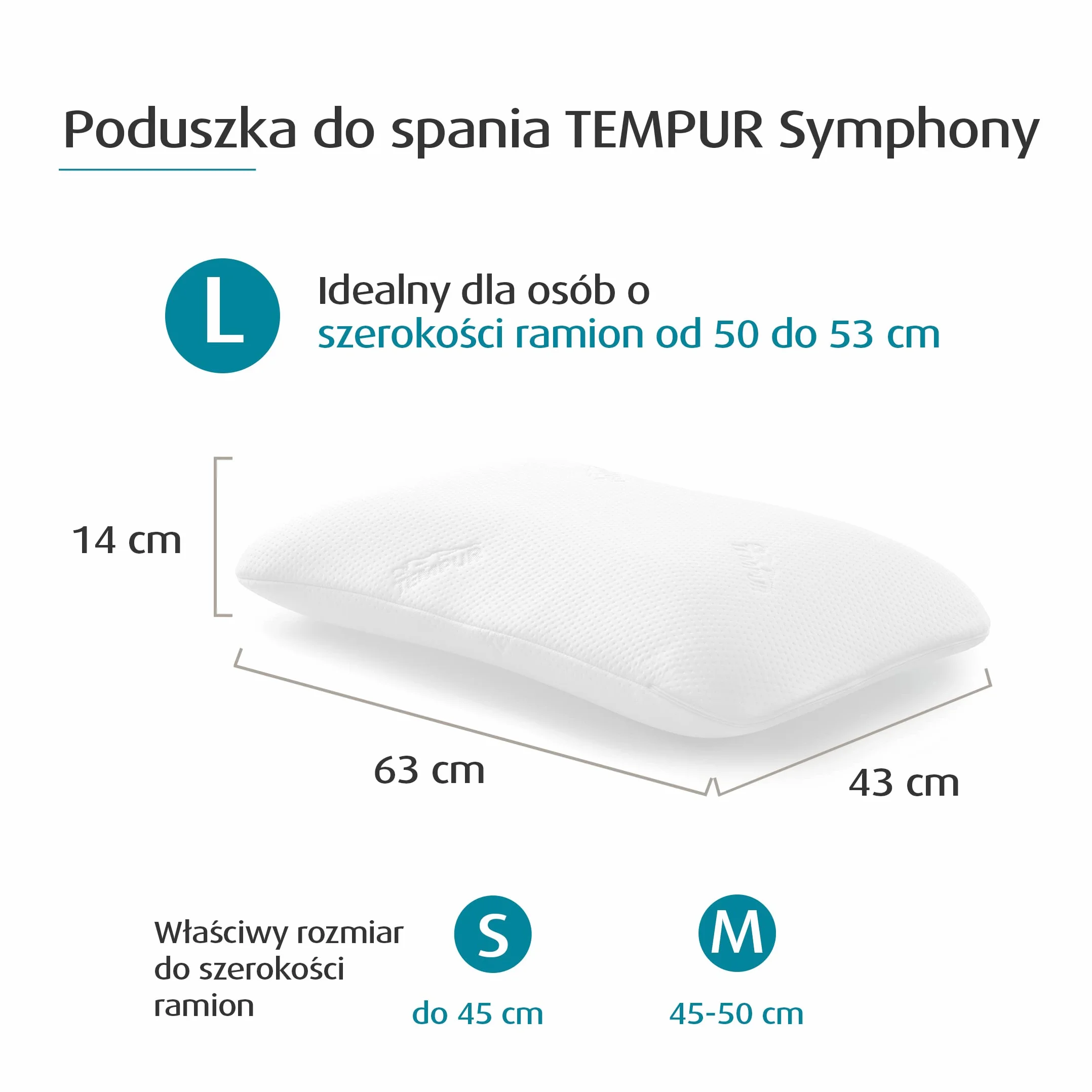 Tempur Symphony Poduszka Ergonomiczna, Biały, L (63 x 43 x 14 cm)