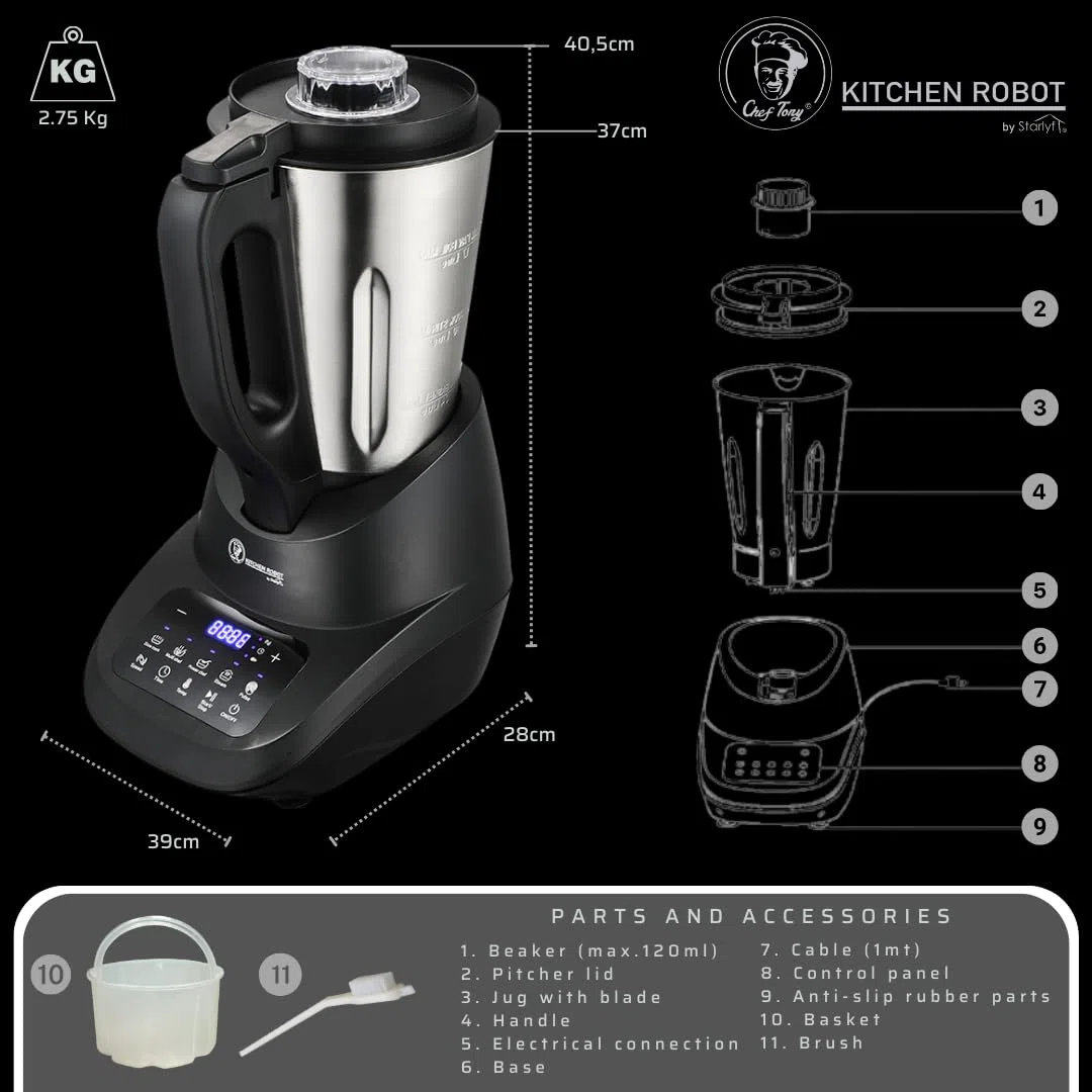Robot Kuchenny 1,7 L - Wielofunkcyjny Robot Kuchenny 500 W z Funkcją Turbo 10 Prędkości - Kompaktowy Robot do Gotowania, Miksowania, Siekania