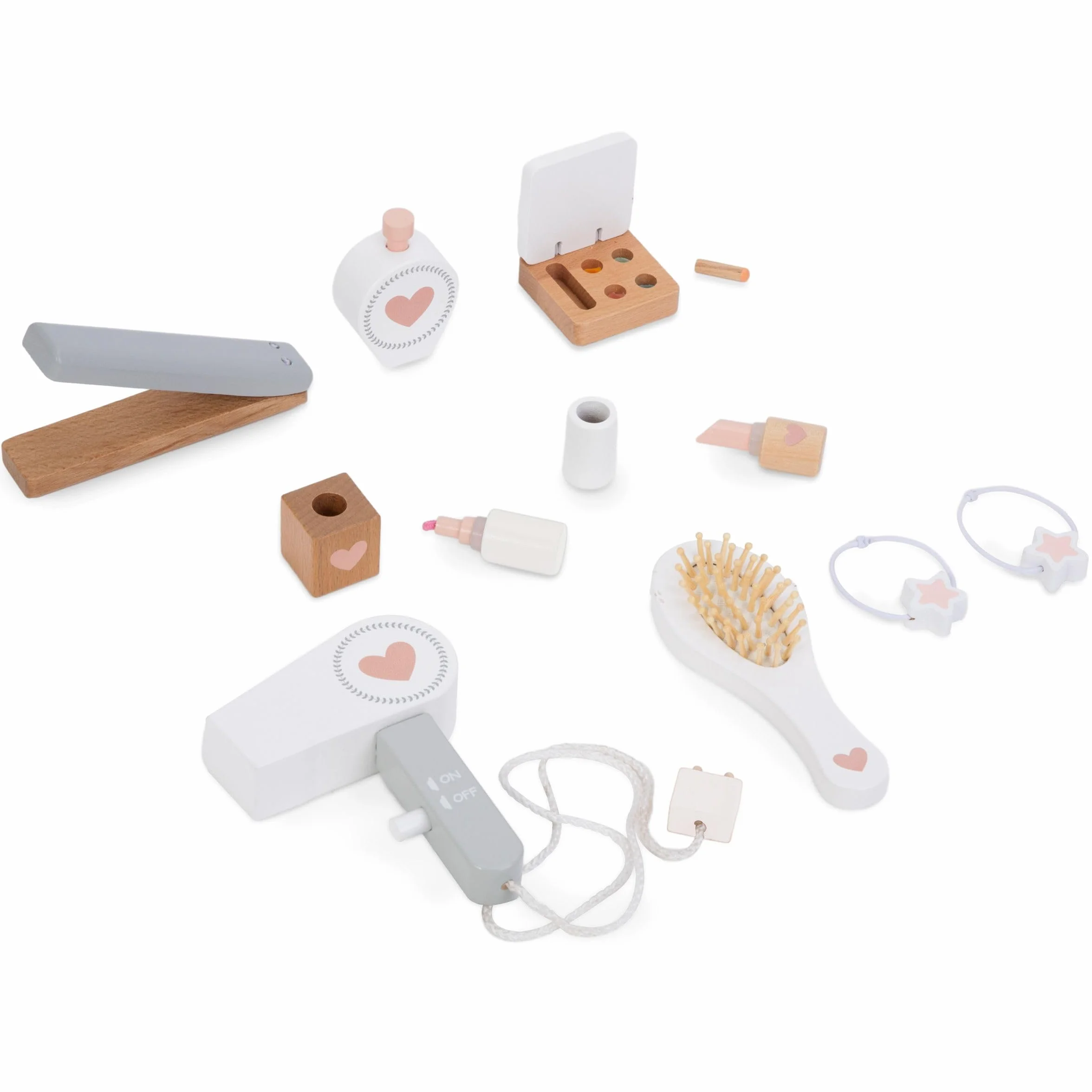 Mamabrum, Drewniany Make up Set, Toaletka z Taboretem i Akcesoriami, Toaletka, Taboret, Prostownica, Perfumy, Lakier do Paznokci, Szczotka do Włosów, Gumki do Włosów