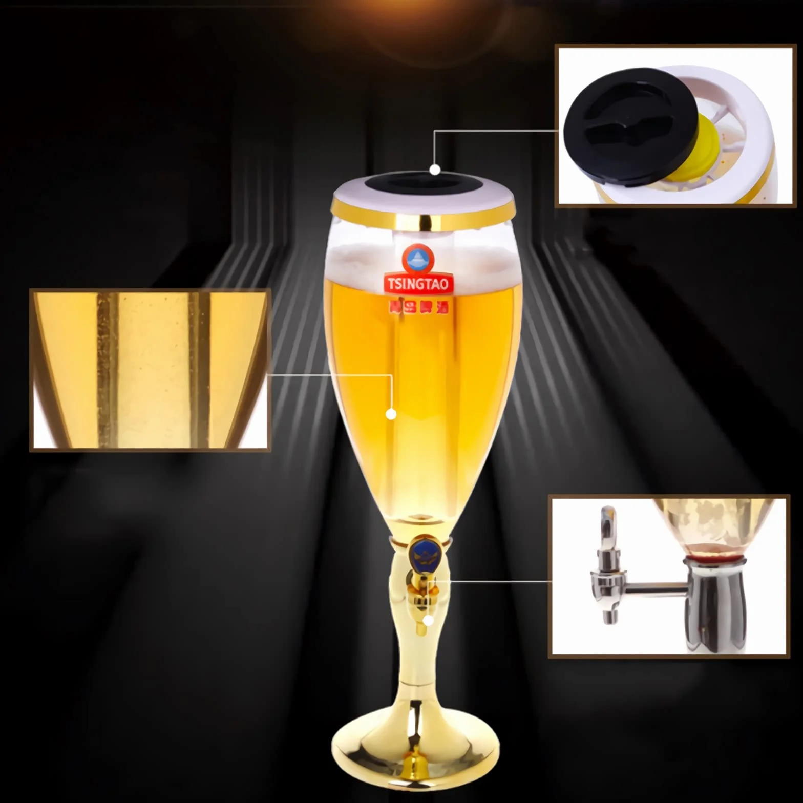 Wieża napojów Duży dozownik piwa 5L 170 OZ z lodem Tube Dotknij i światła Gold