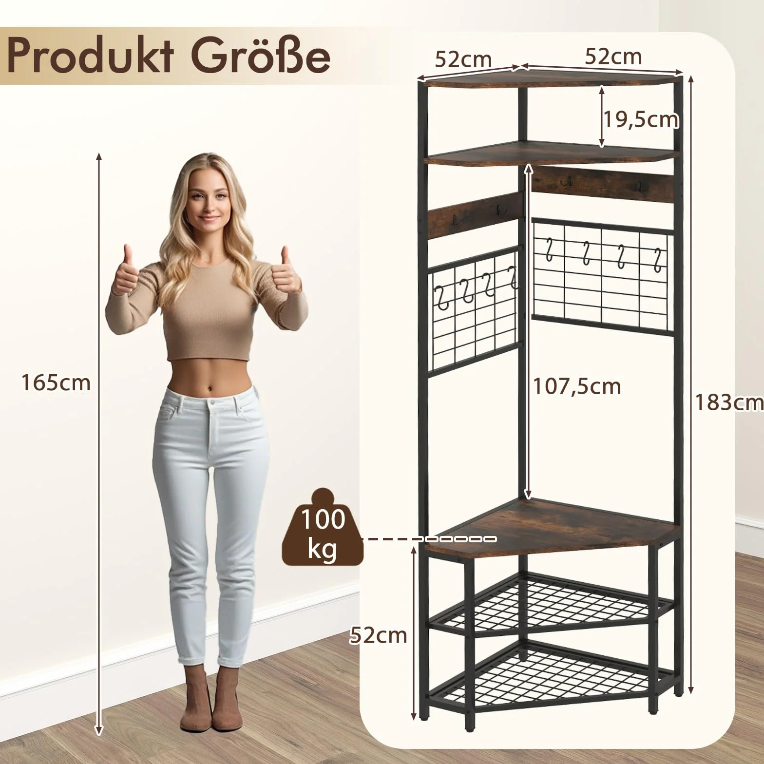 COSTWAY Narożny wieszak garderobiany 180 cm, 3 w 1, ławka do siedzenia i regał na buty, w zestawie 12 haczyków