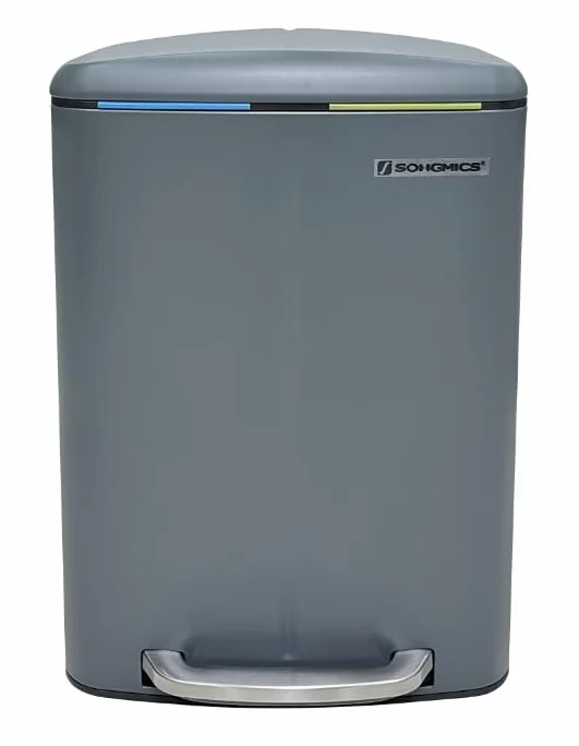 SONGMICS LTB40B02 Kosz na śmieci z dwoma plastikowymi uszczelkami wewnętrznymi (2 x 20 l) z metalu, do otwierania, wnętrze z tworzywa sztucznego, pokrywa Softclose, z uchwytami, ochrona przed