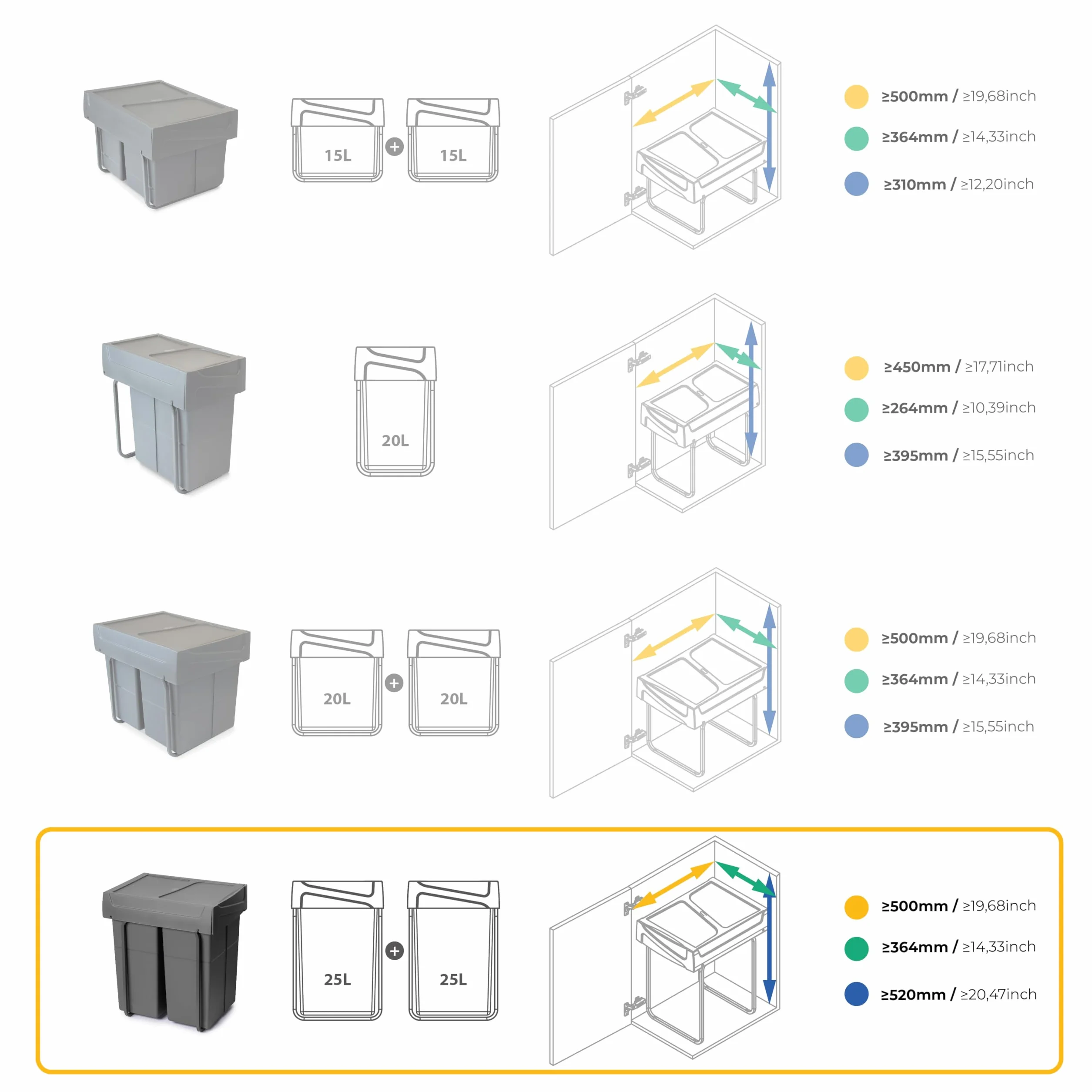 Pojemnik do recyklingu Emuca 2x25 litrów wysuw manualny szary antracytowy