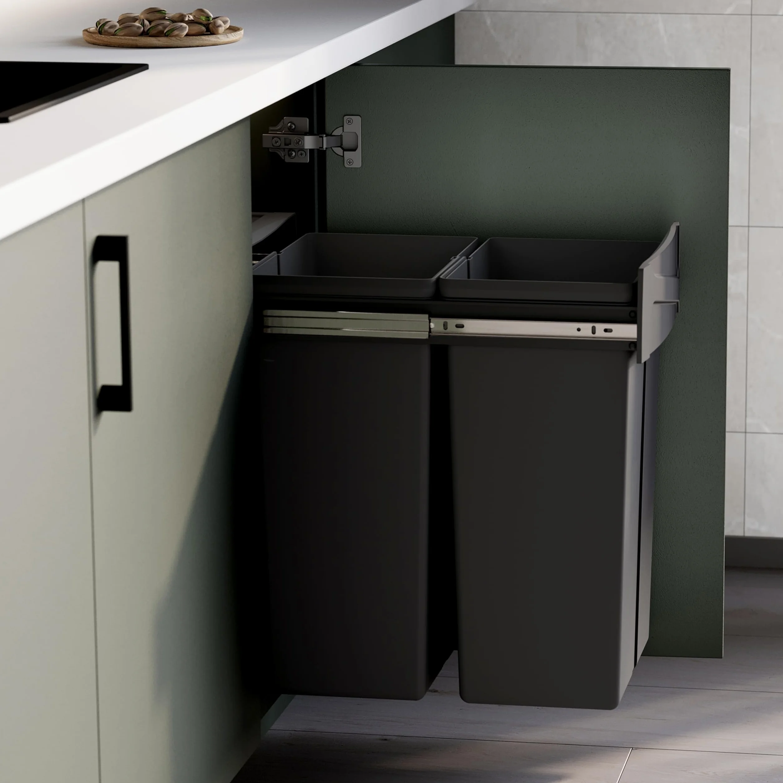 Pojemnik do recyklingu Emuca 2x25 litrów wysuw manualny szary antracytowy