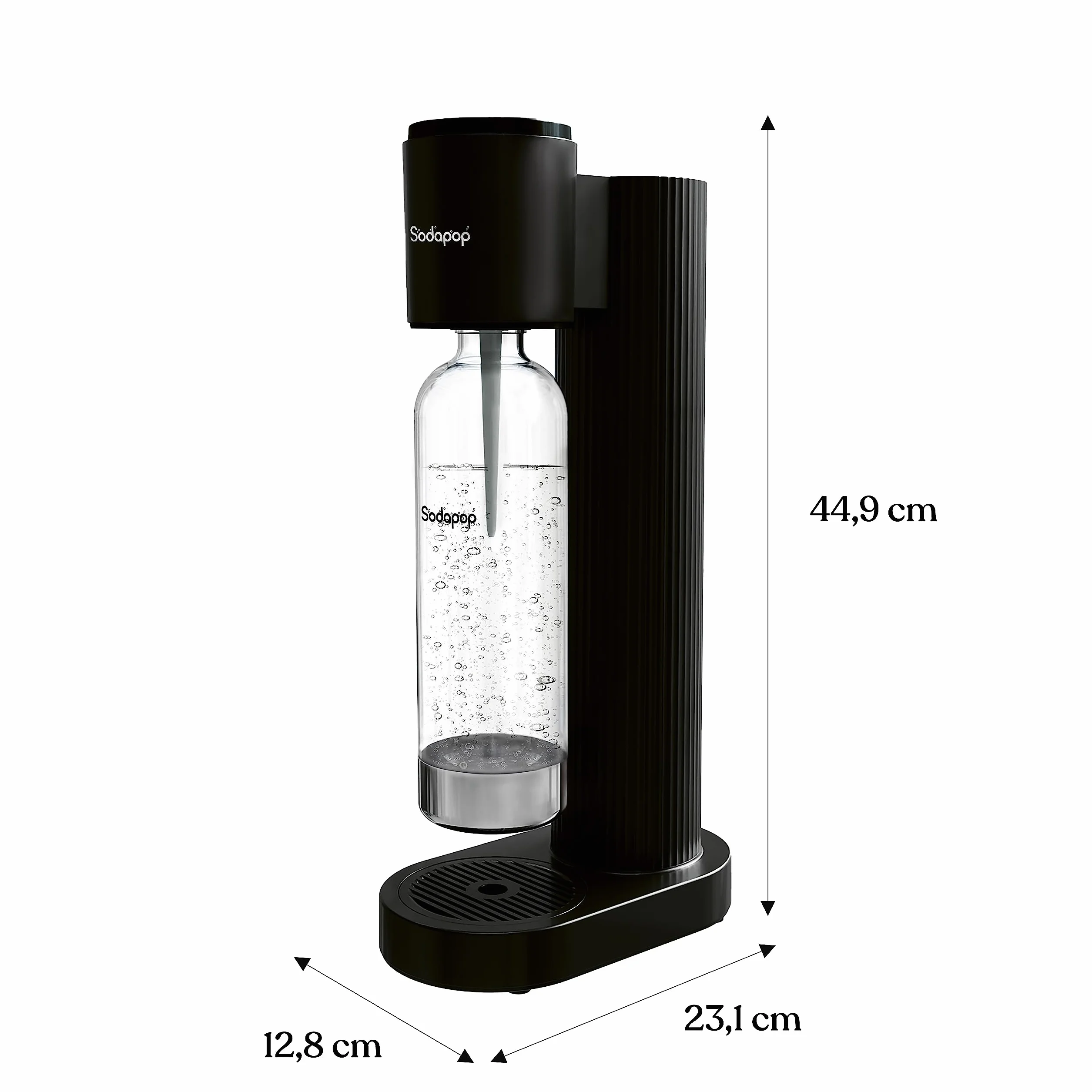 Sodapop Saturator Cooper czarny wraz z 1 butelką PET, stylowy i zajmujący mało miejsca, wysokość 44,8 cm