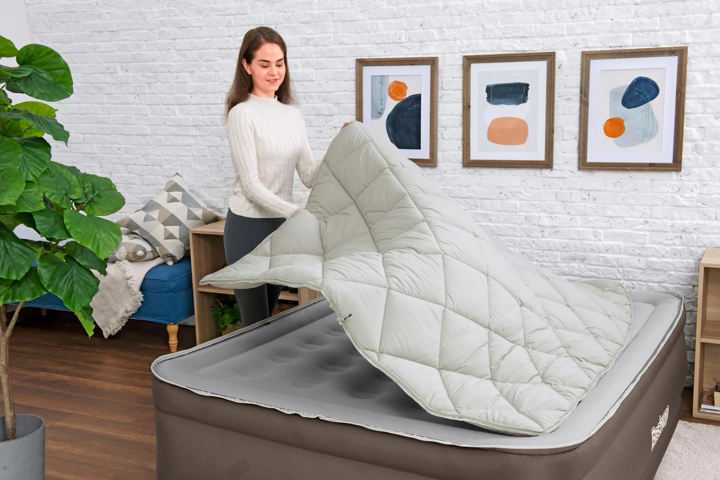 Bestway Fortech podwójny materac dmuchany 203 x 152 x 51 cm z pompą elektryczną
