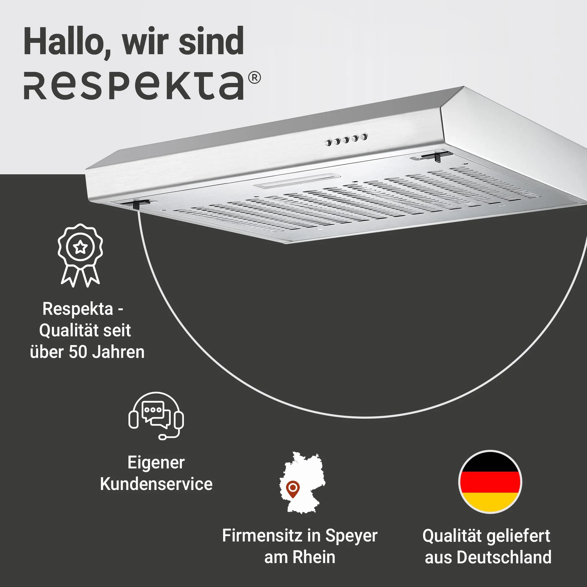 Respekta Sina okap podszafkowy 50 cm ze stali nierdzewnej/funkcja wyciągu i recyrkulacji / CH500IX-19 / stal nierdzewna wysokiej jakości/klasa A+ / poziom hałasu: 53–64 dB