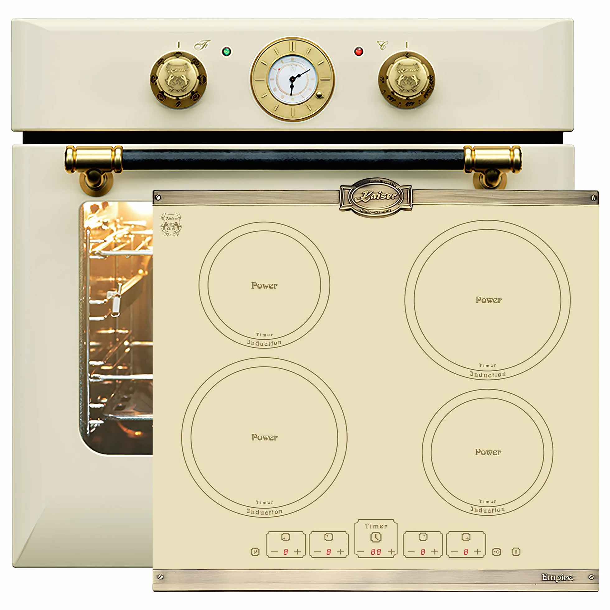 Kaiser Zestaw piekarników do zabudowy EH 6432 ElfBE + KCT 6195 IElfEm, elektryczny, Autark, 68 l z płytą indukcyjną Autark 60 cm 4 strefy z boosterem
