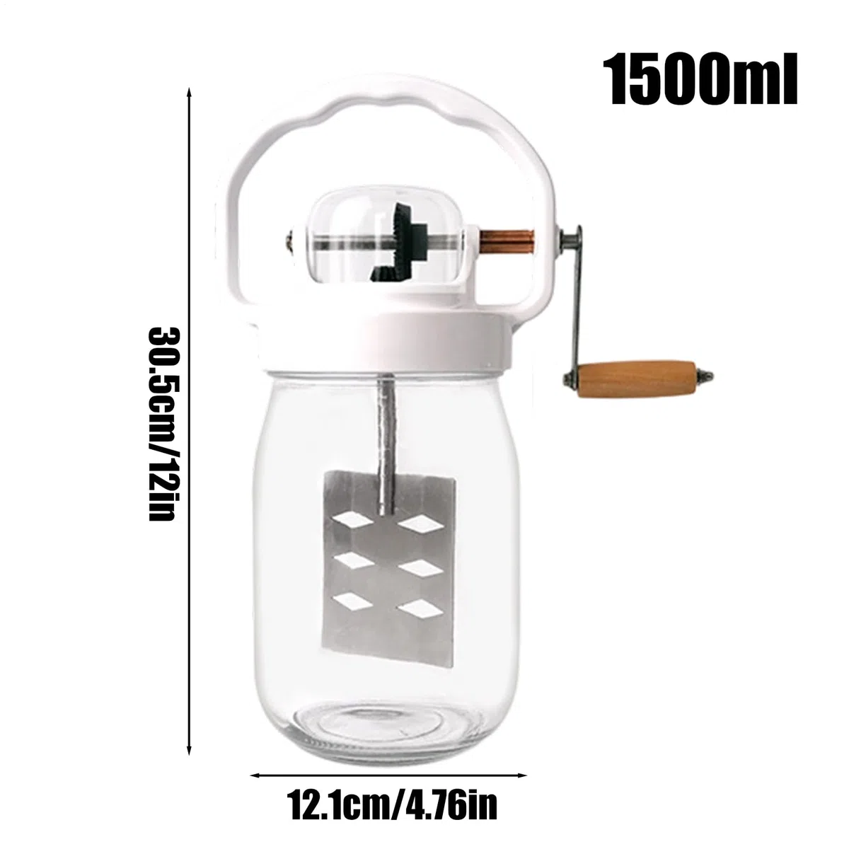 Ręczna Mieszarka z Korba 1.5L Ręczny Blender do Masła | ze Szklaną Butelką Ubijaczka do Jajek do Pieczenia Ciast, Chleba, Wypieków, Herbatników, Bita Śmietana