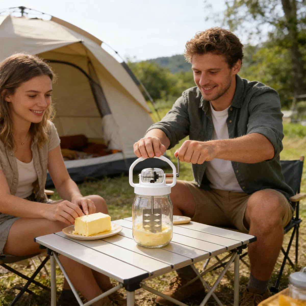 Ręczna Mieszarka z Korba 1.5L Ręczny Blender do Masła | ze Szklaną Butelką Ubijaczka do Jajek do Pieczenia Ciast, Chleba, Wypieków, Herbatników, Bita Śmietana