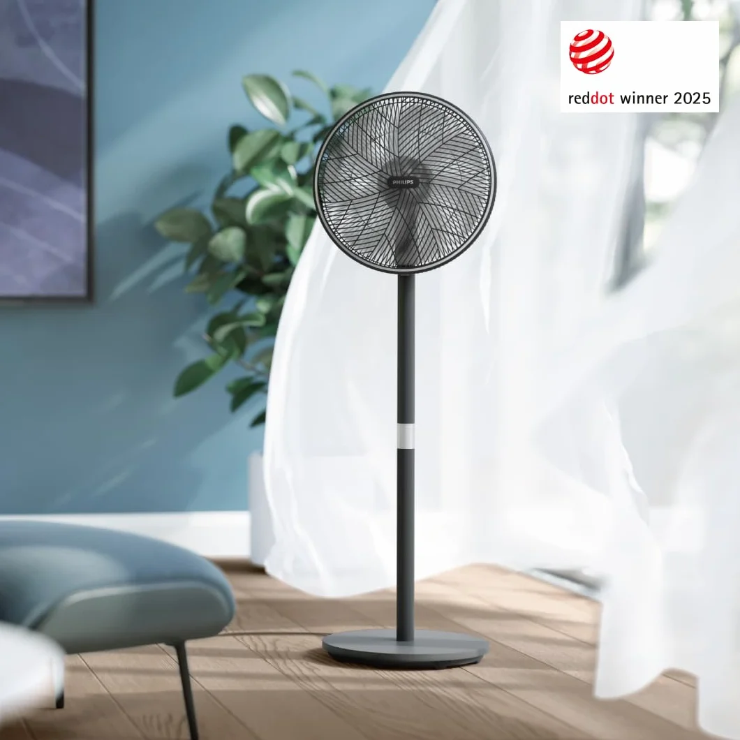 Inteligentny Wentylator Philips Seria 3000. Wydajny i Cichy Z Technologią SilentWings. 19 dB. Regulowana wysokość: wentylator Stołowy i Stojący 2w1. Odchylany i Obrotowy. Aplikacja. Czarny (CX3550/01)