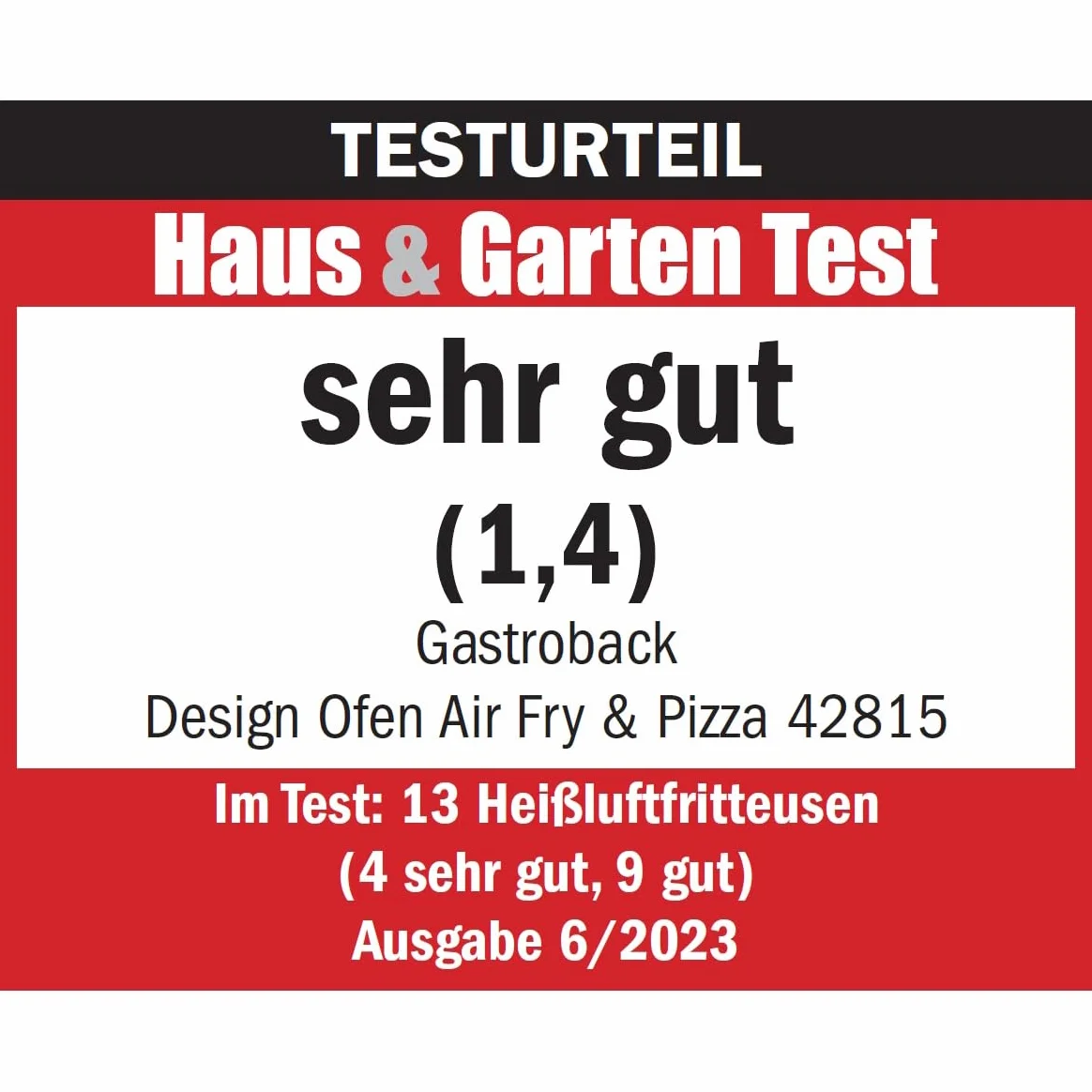 GASTROBACK #42815 designerski piec Air Fry & Pizza, 1680 W, 5 w 1: piec do pizzy, frytkownica na gorące powietrze, mini piekarnik, rożen do grilla i urządzenie do suszenia, pojemność 22 l, 3 półki