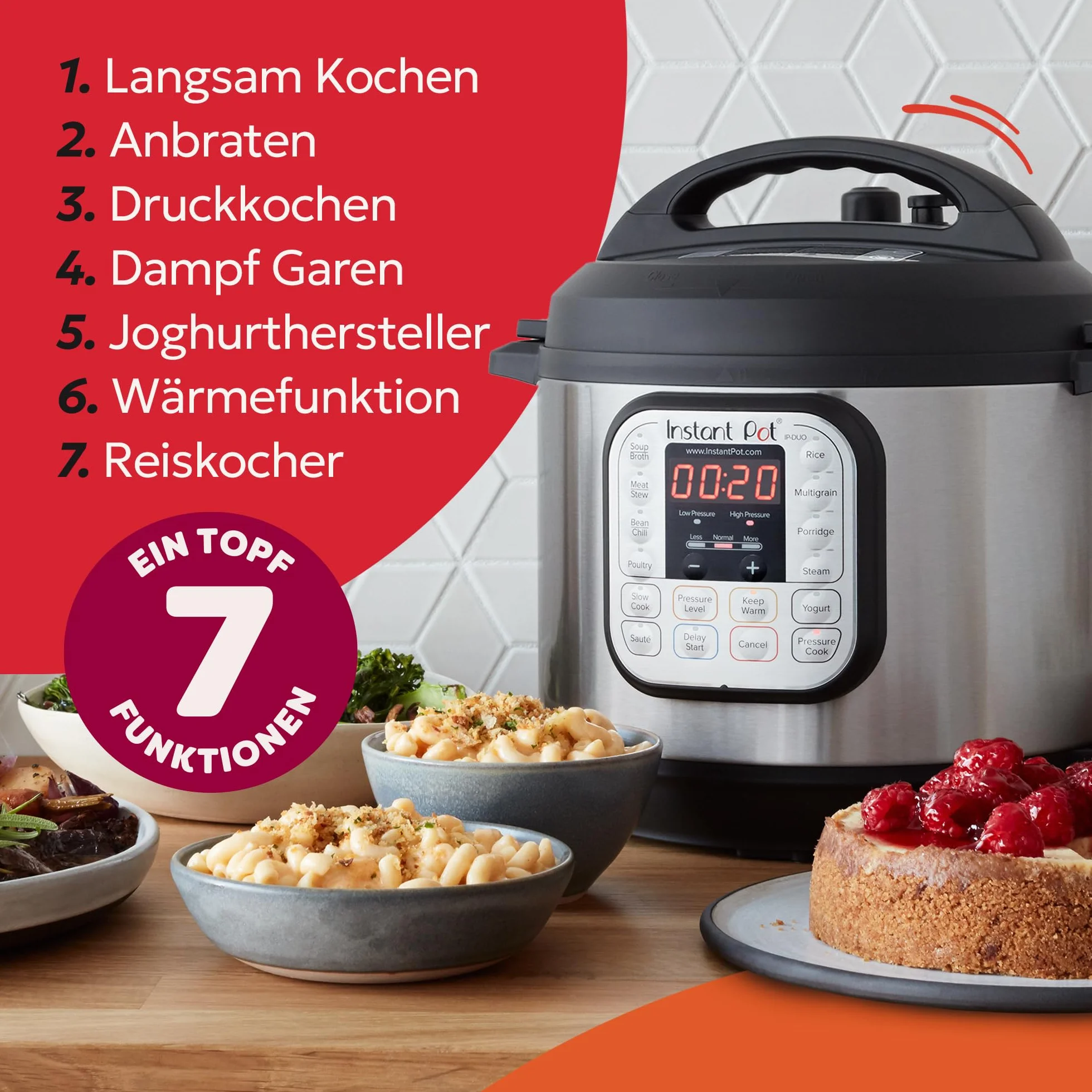 Instant Pot Duo 7-w-1 multicooker 5,7L – szczotkowana stal nierdzewna, duży szybkowar, wolnowar, ryżowar, patelnia do smażenia, jogurtownica, parownica i podgrzewacz żywności, zmywacza do zmywarki